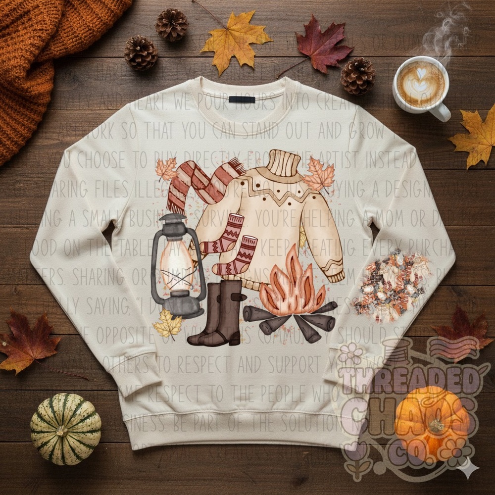 Cream Sweater with Autumn Print